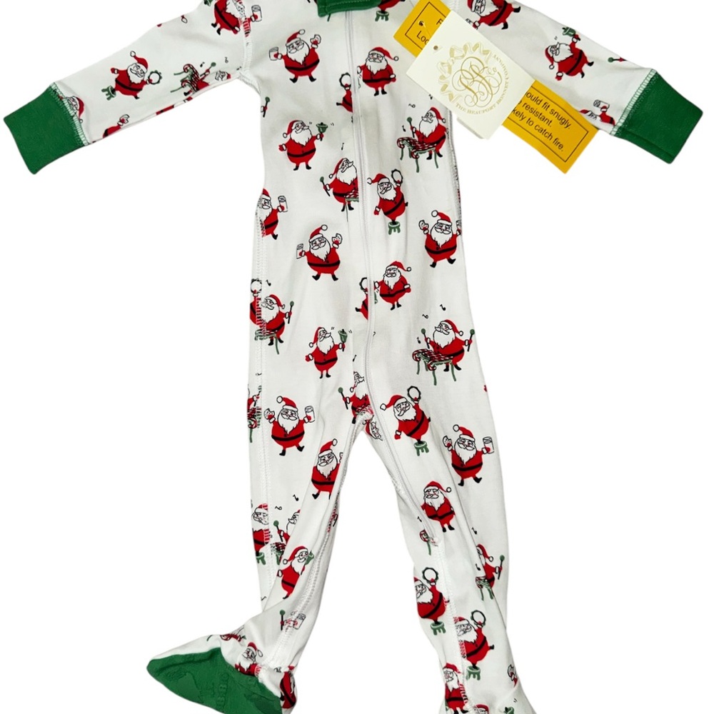 The Beaufort Bonnet Company Santa Print Footie with Green Accents